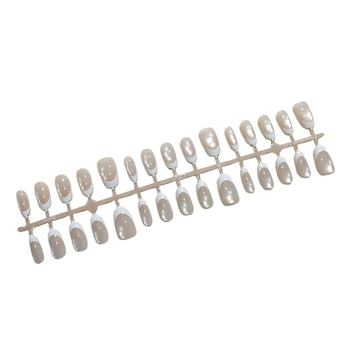 Unhas Postiças Ovaladas Curtas French White Cat Eye, 30 Peças