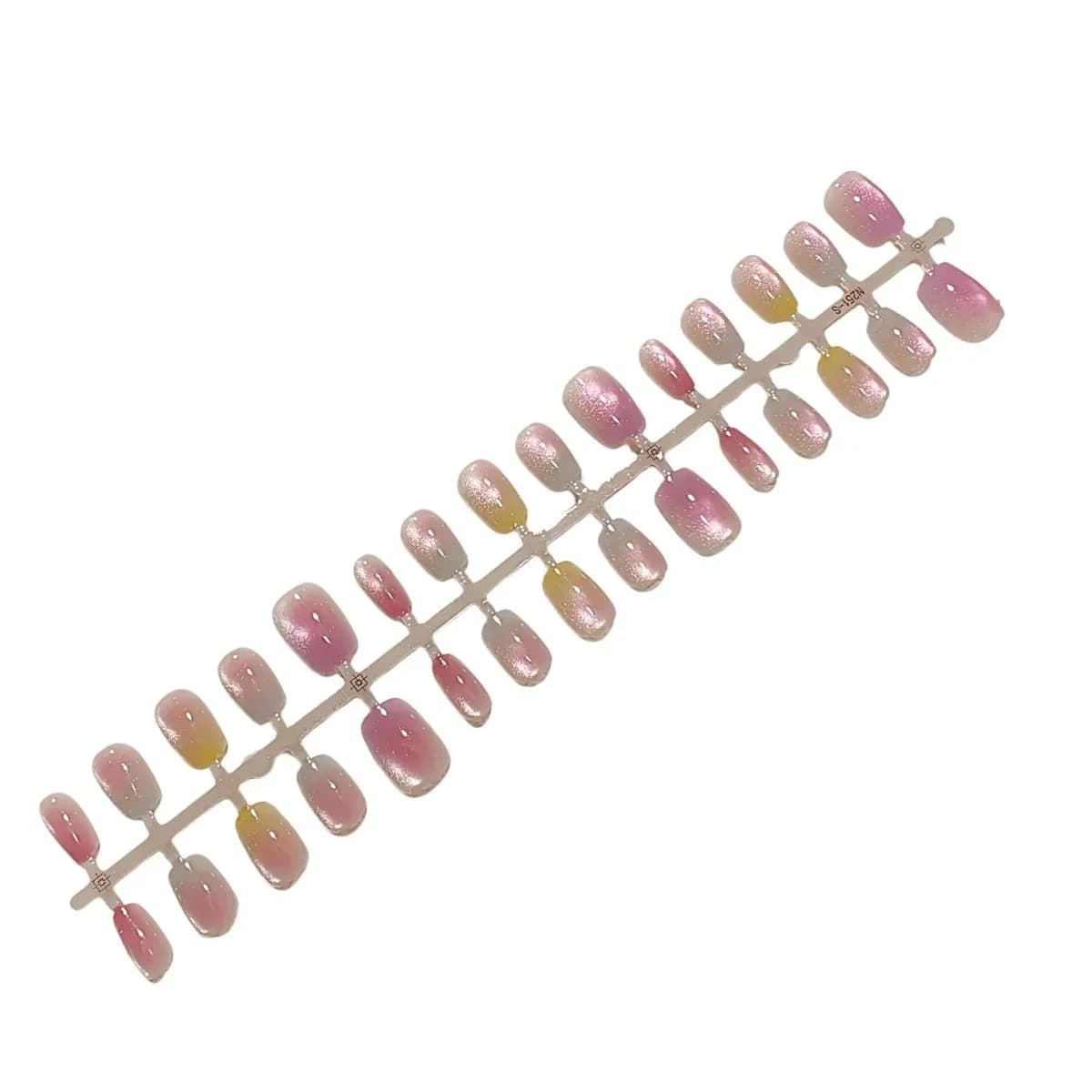 Unhas Postiças Olho de Gato com Gradiente de Frutas e Brilho de Contas de Vidro