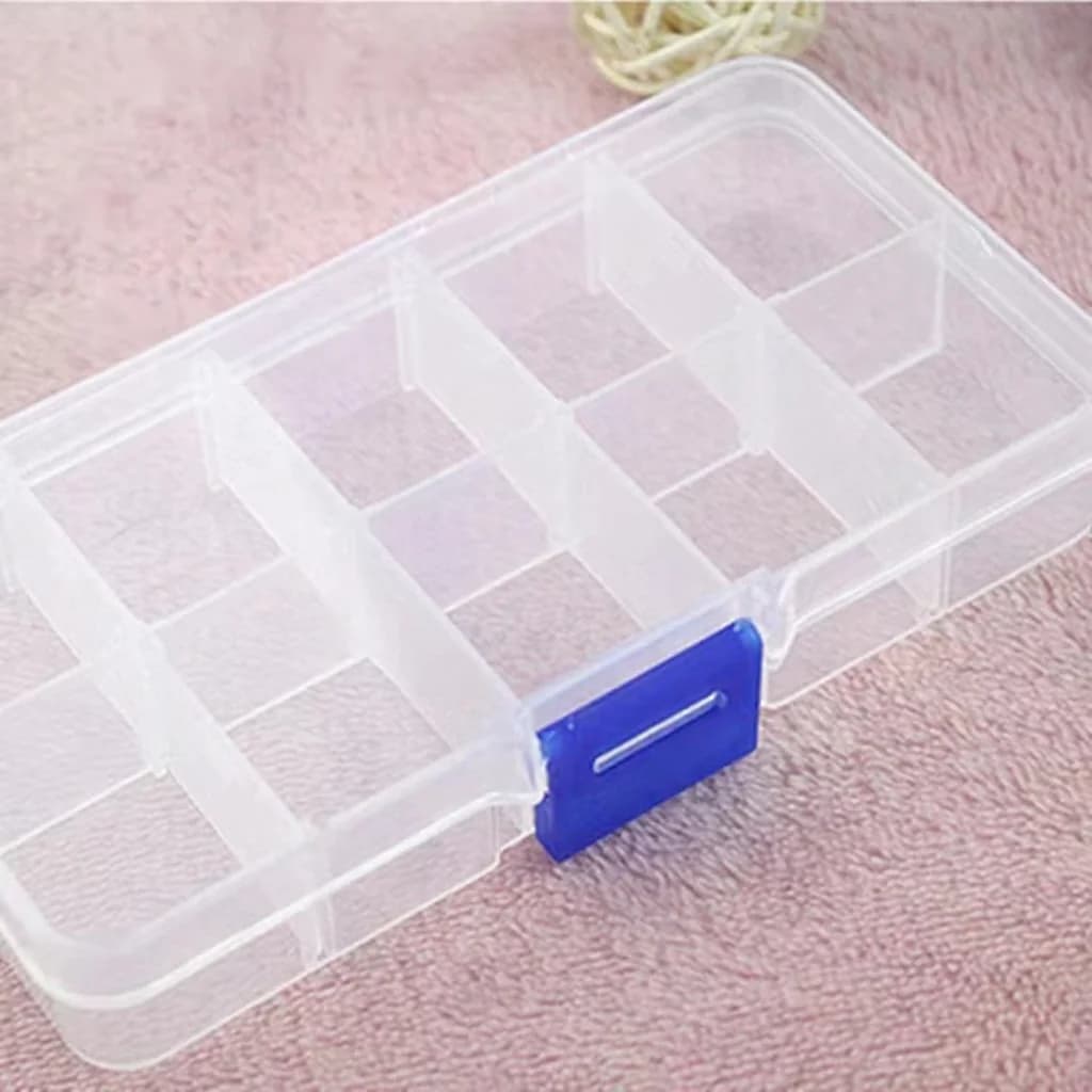 Caixa Organizadora Plástica Transparente com 10 Compartimentos para Pedras e Ferramentas de Nail Art