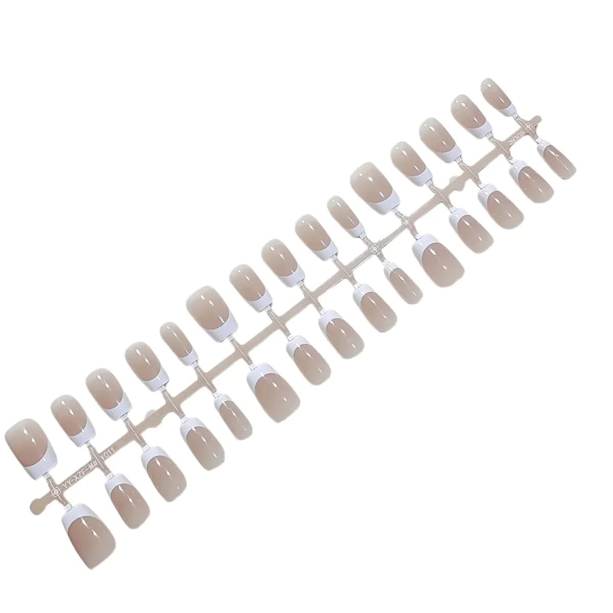 Unhas Postiças Curtas French Tip Nude Natural para Uso Diário