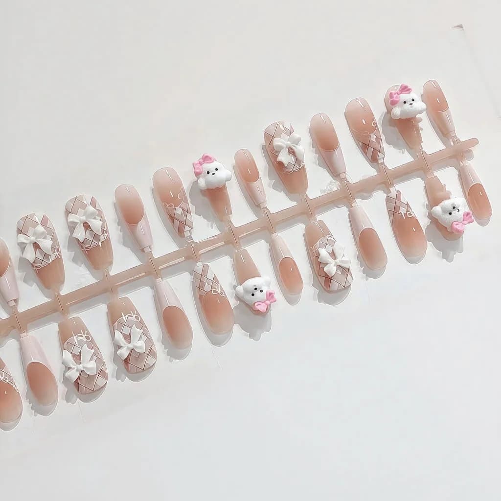 Unhas Postiças Teddy Dog, Design Francês Fofo, 30 Peças