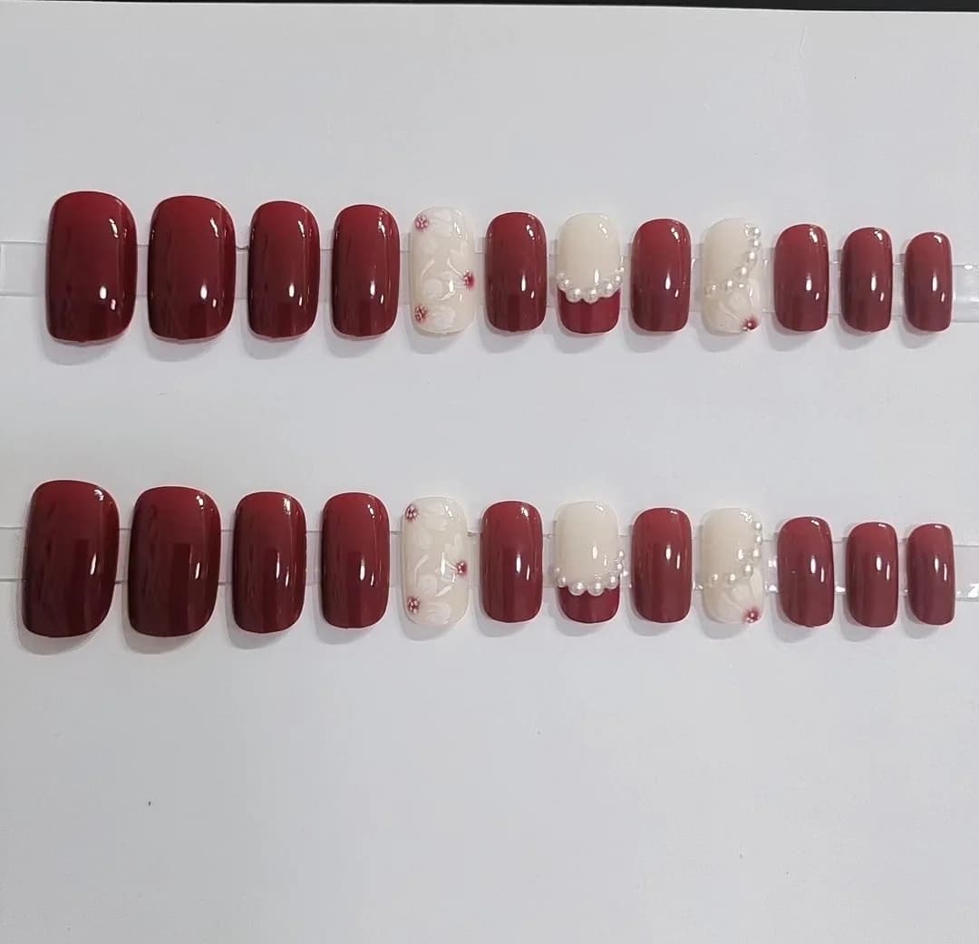 Unhas Postiças Médias Vermelhas Estilo Lolita Doce