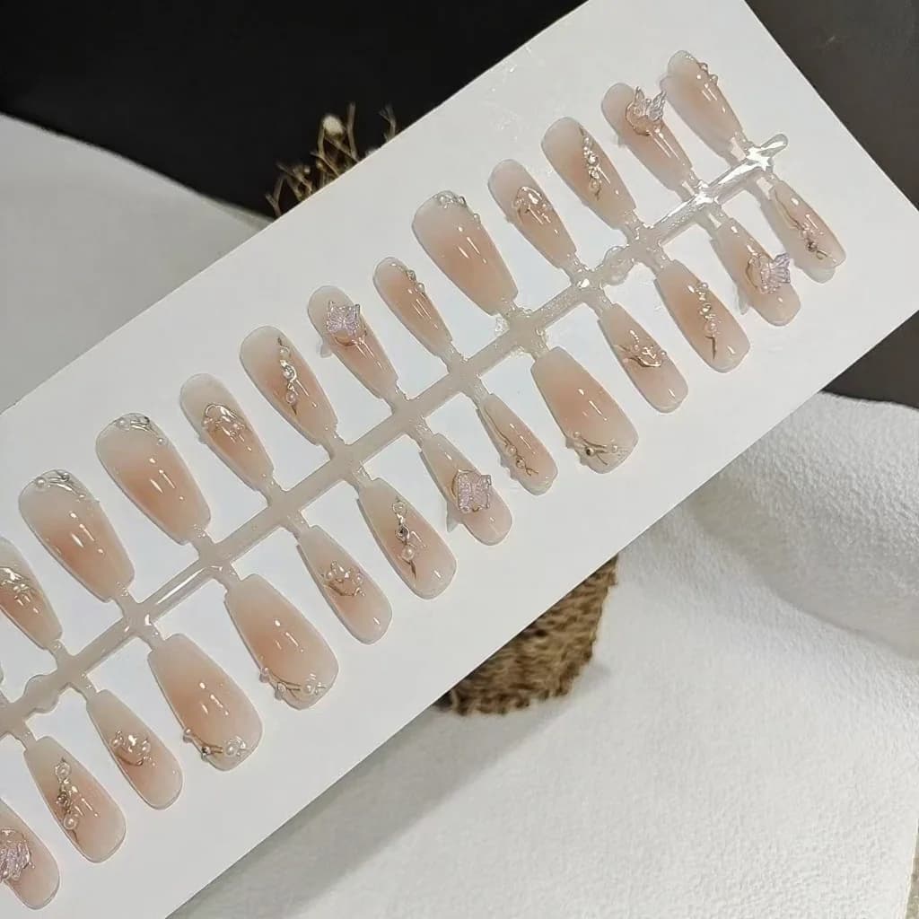 Unhas Postiças 3D com Borboleta, 30 Peças, Reutilizáveis