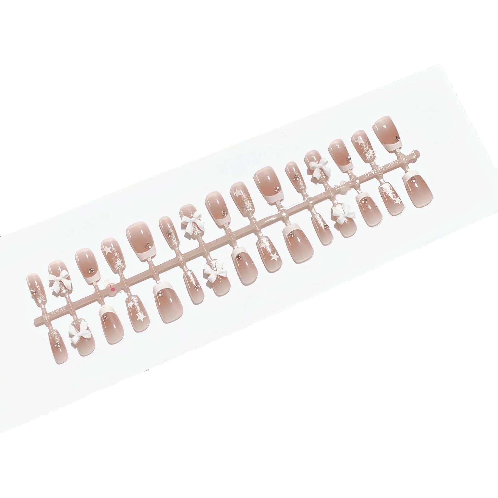 Unhas Postiças French com Strass e Laço, Formato Quadrado Curto