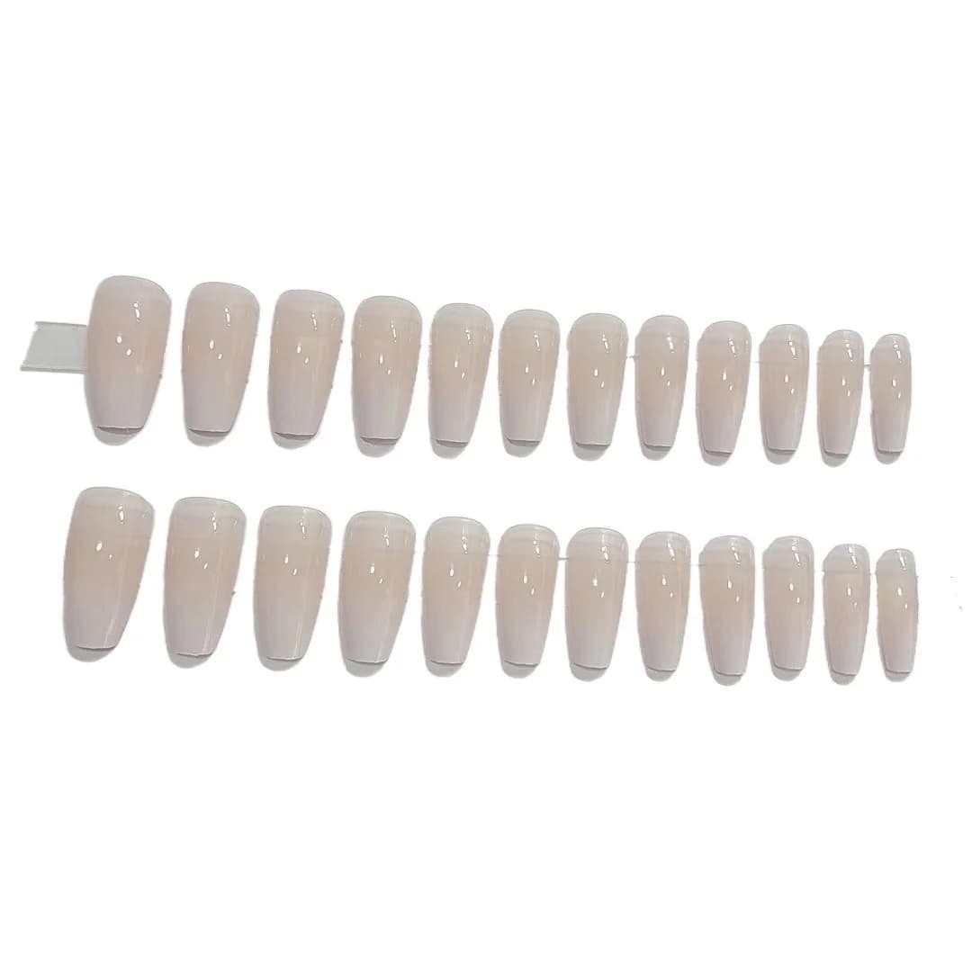 Unhas Postiças Longas Formato Coffin Degradê Branco Leitoso Estilo Francês