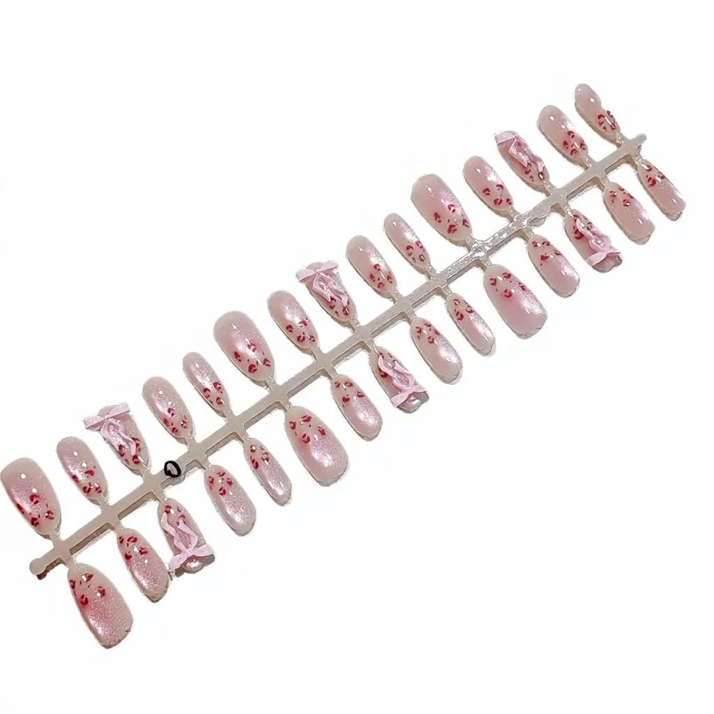 Unhas Postiças Olho de Gato Estampa de Leopardo Rosa, Formato Oval Médio