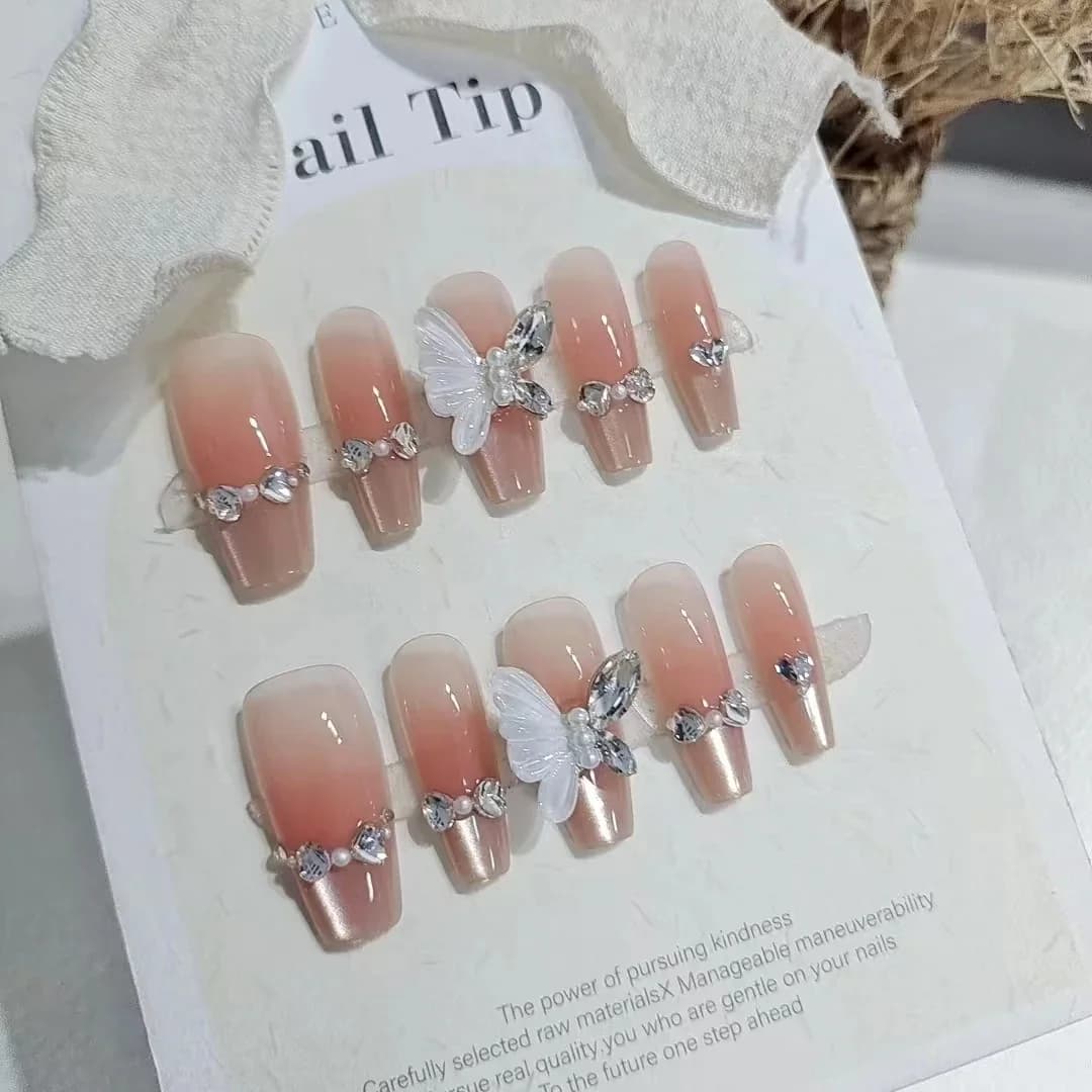 Unhas Postiças Olho de Gato Asa de Anjo Design de Borboleta 30 Peças