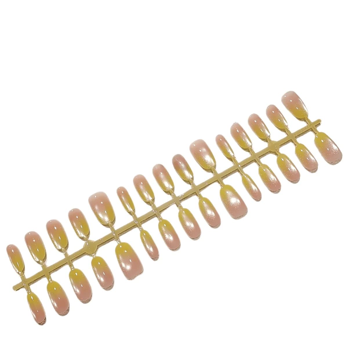 Unhas Postiças Olho de Gato Amarelo Limão Oval Curto Médio