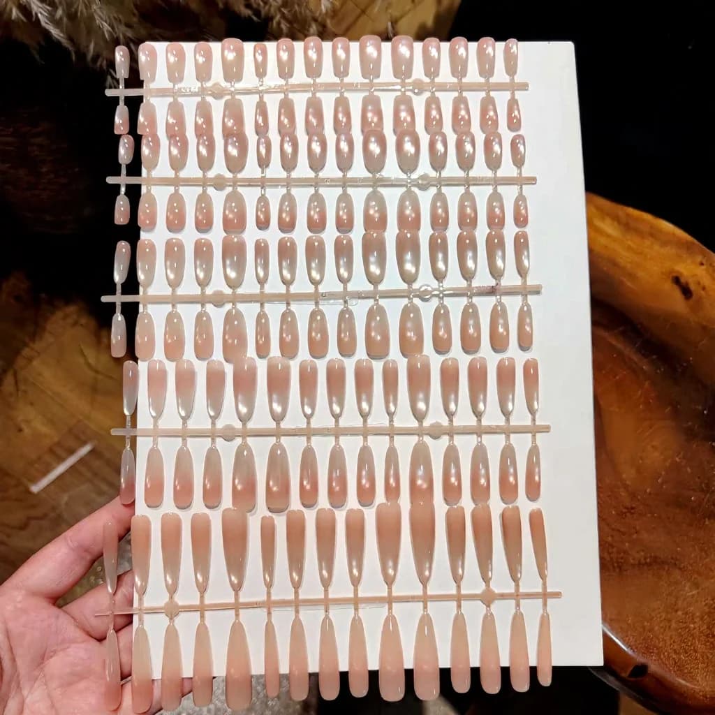 Unhas Postiças Olho de Gato com Contas de Vidro, Pré-Coladas