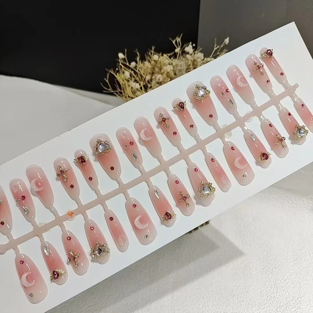 Unhas Postiças com Strass, Formato Longo Stiletto, 30 Peças
