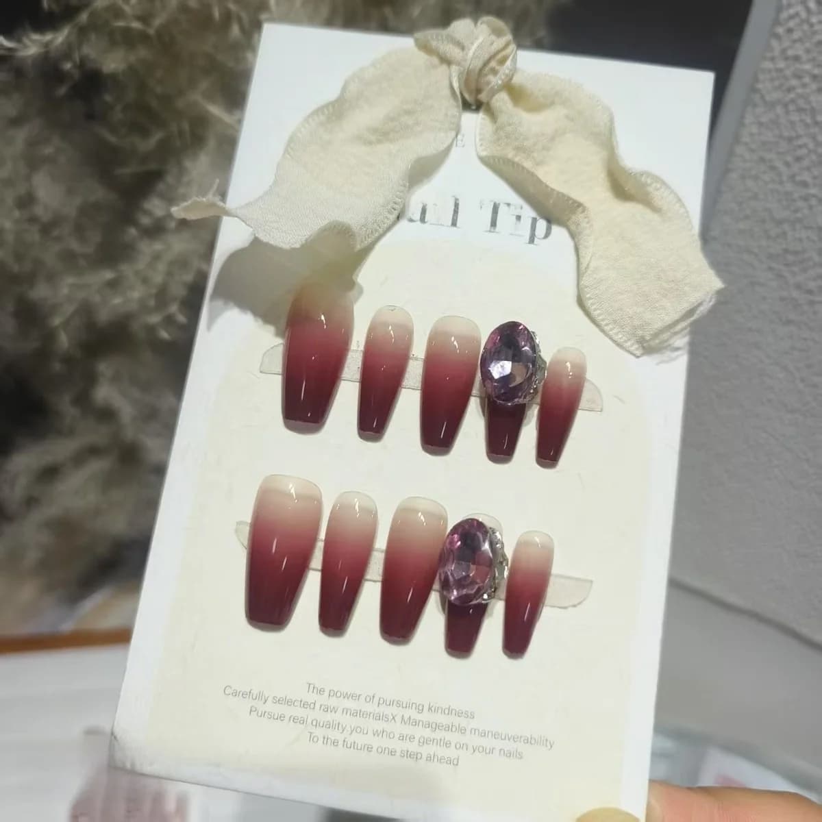 Unhas Postiças Vermelho Cinnabar Degradê Médio Formato Coffin