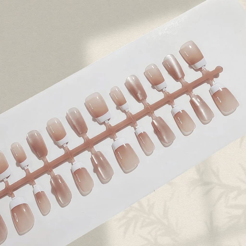 Unhas Postiças Laço Rosa Curto Coffin Ponta Francesa Kit de Manicure