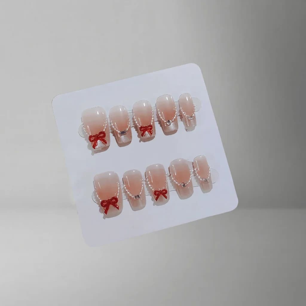 Unhas Postiças Coffin Curto Cat Eye Borboleta Laço Strass