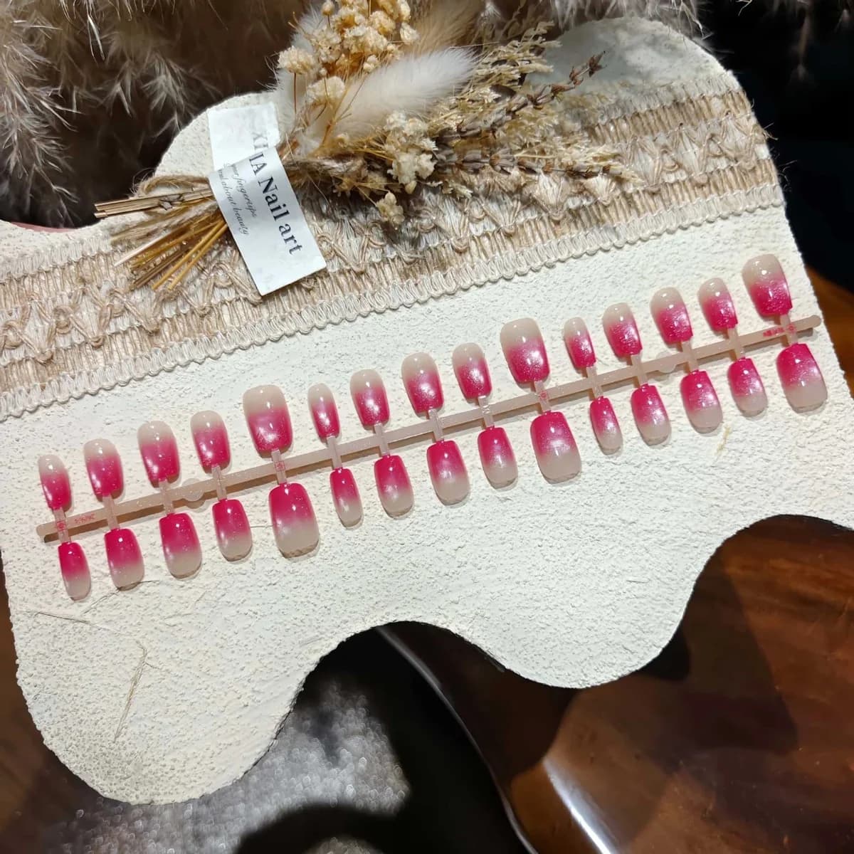 Unhas Postiças Degradê Rosa com Efeito Olho de Gato, Formato Bailarina Curto