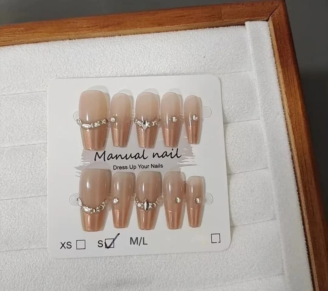 Unhas Postiças French Tip com Strass, 10 Peças