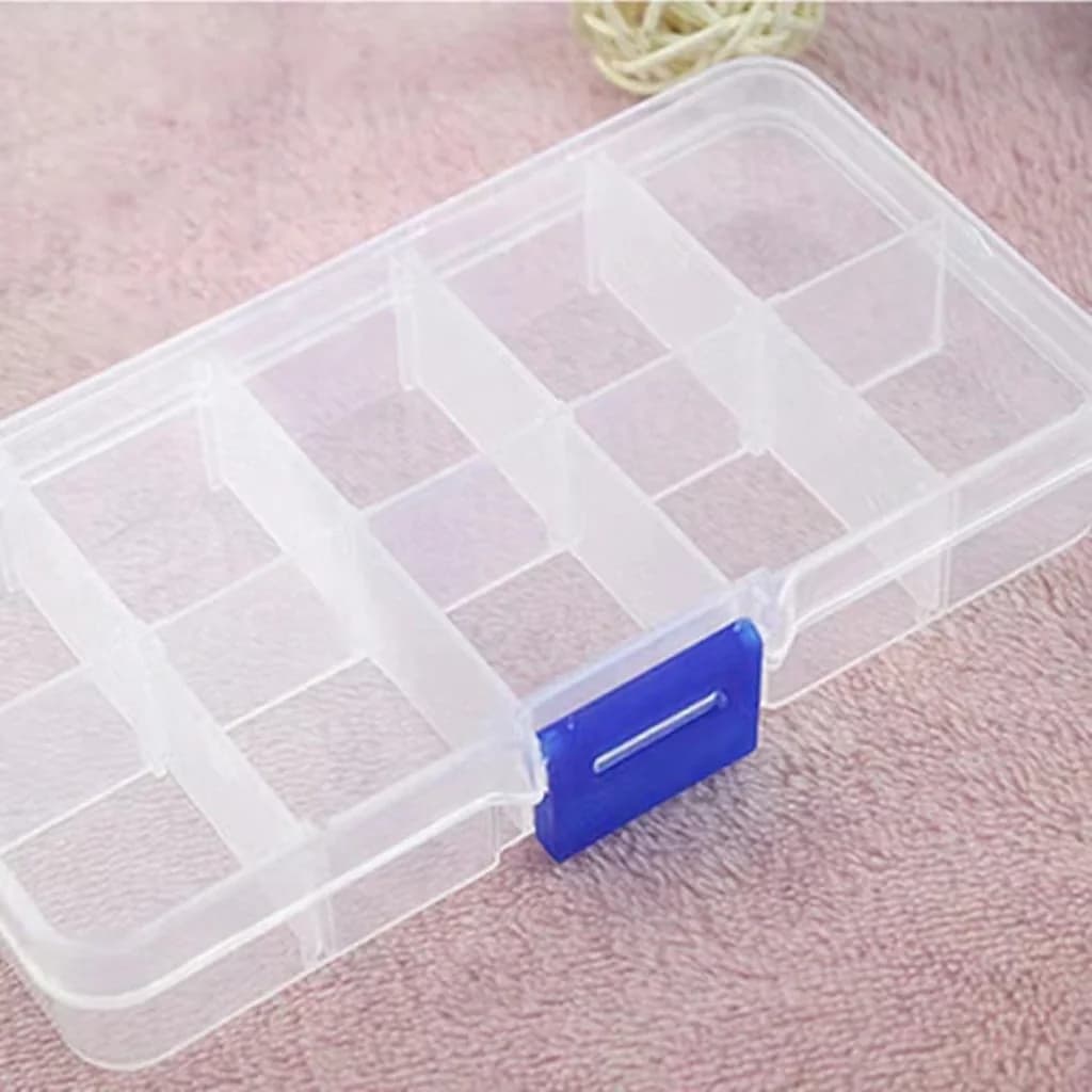Caixa Organizadora Plástica Transparente com 10 Compartimentos para Pedras e Ferramentas de Nail Art