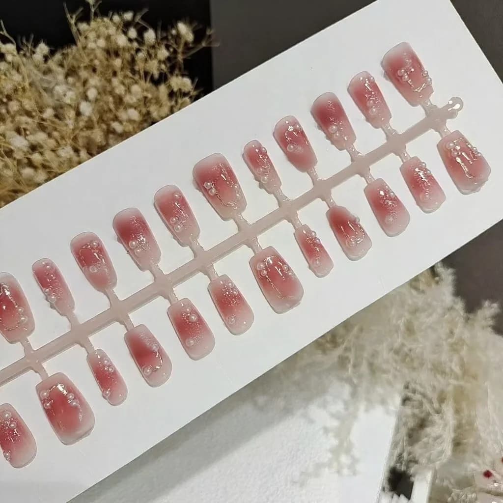 Unhas Postiças Curta Caixão Ameixa Rosé Floral e Borboleta 30 Peças