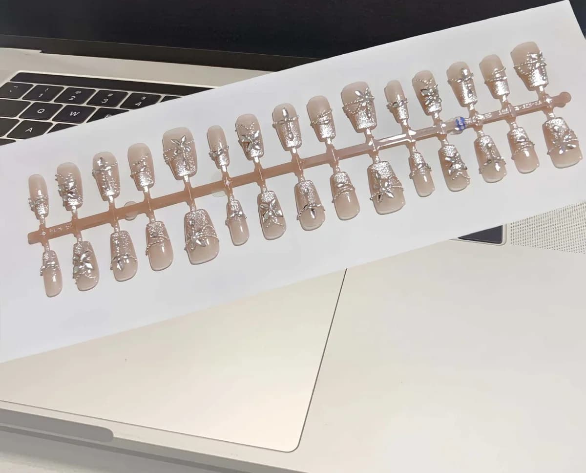Unhas Postiças Borboleta Cristal de Gelo com Strass, Kit de Manicure com Glitter