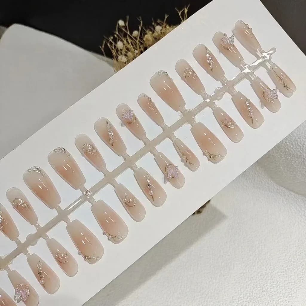 Unhas Postiças 3D com Borboleta, 30 Peças, Reutilizáveis