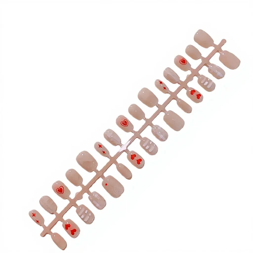 Unhas Postiças Fofas Quadradas Curtas com Design de Coração Vermelho e Olho de Gato