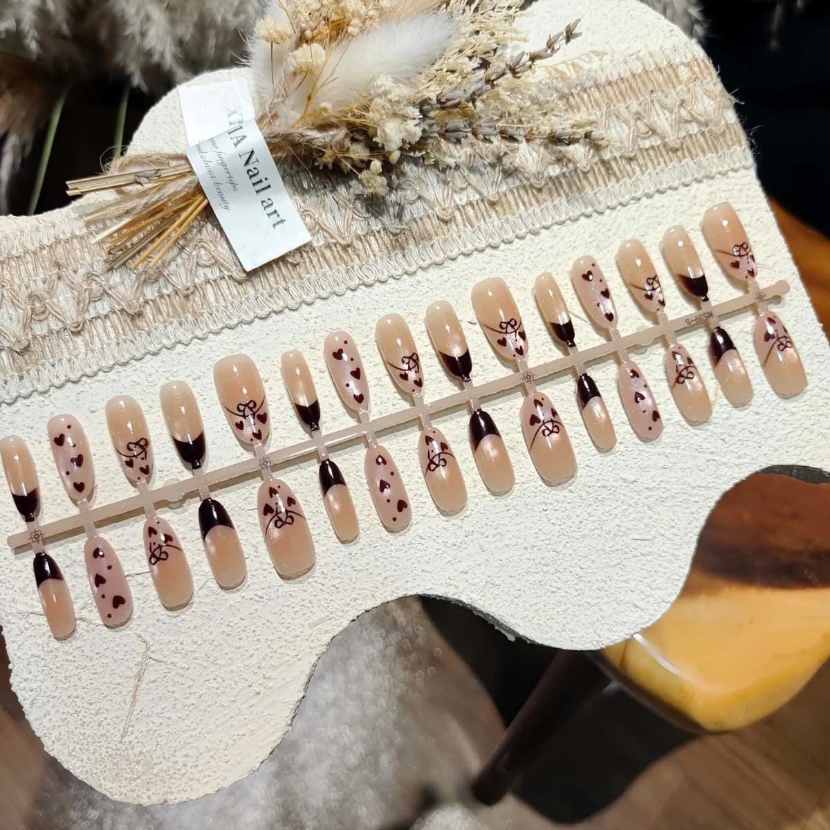 Unhas Postiças Oval Médio Olho de Gato Borboleta Caramelo 30 Pçs