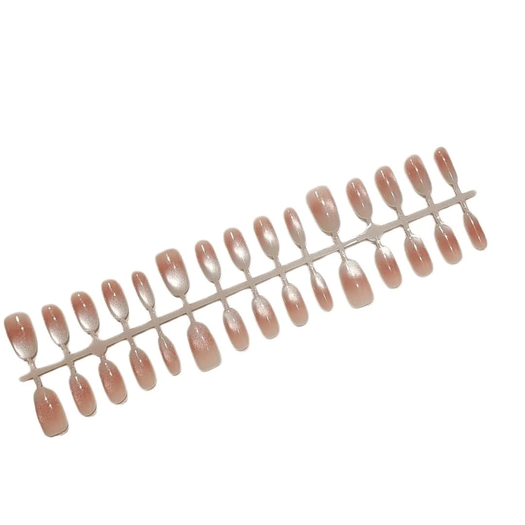 Unhas Postiças Ovaladas Curtas/Médias Cat Eye Laranja Rosa