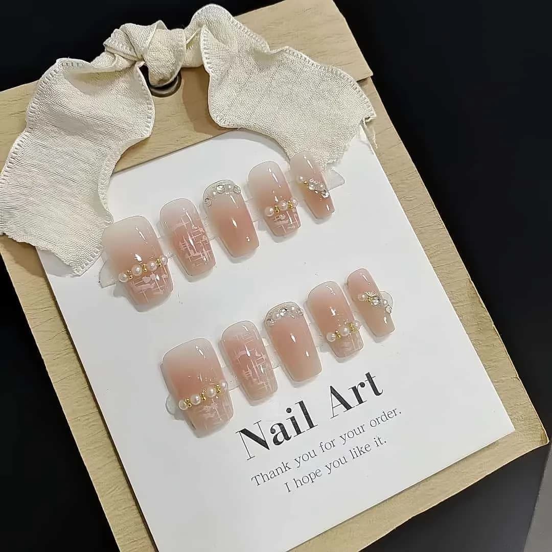 Unhas Postiças Quadradas Curtas Estilo Doce, Conjunto de Manicure com 30 Peças