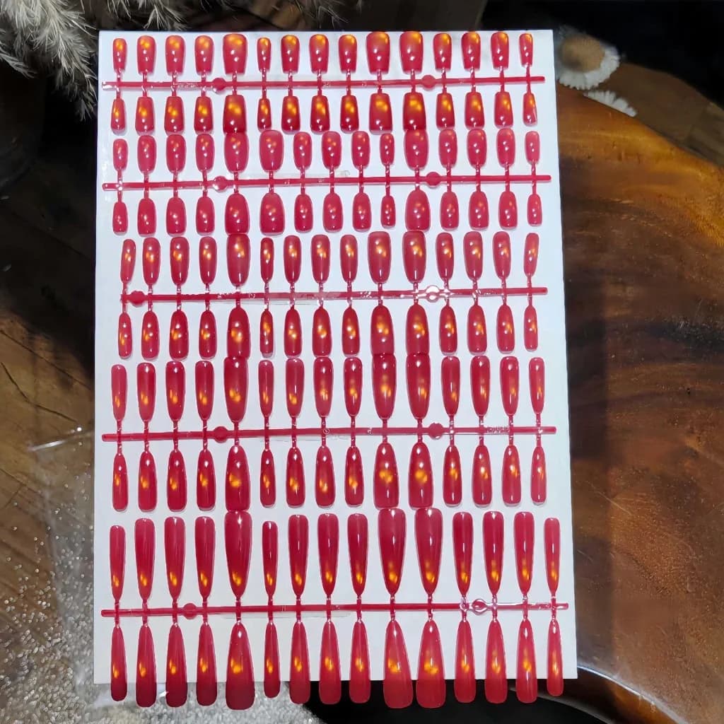 Unhas Postiças Cat Eye com Contas de Vidro, Pré-Coladas