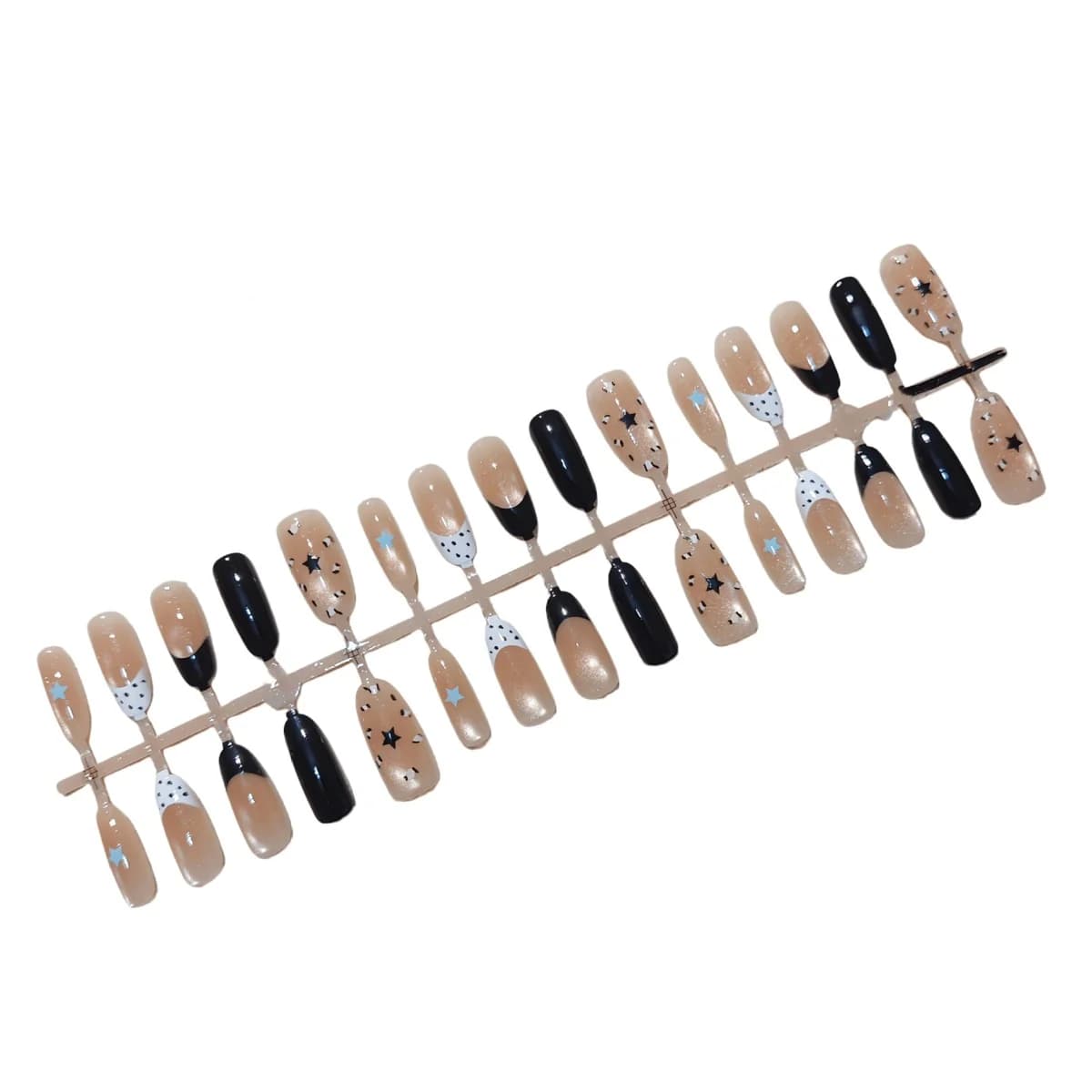 Unhas Postiças Olho de Gato com Estrelas Prateadas - Formato Oval Médio (30 Unidades)
