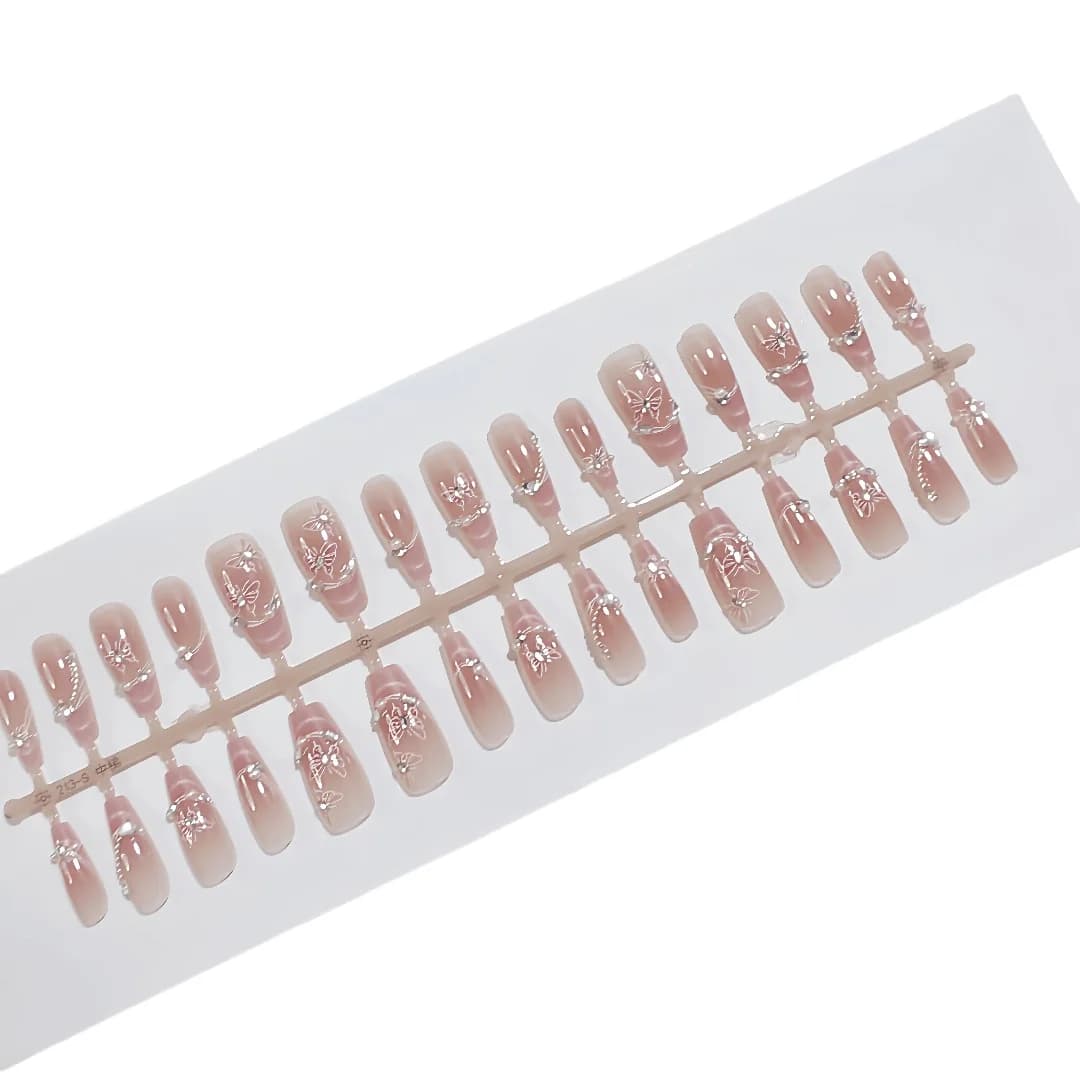 Unhas Postiças Borboleta com Pérolas e Strass, Kit com 30 Peças