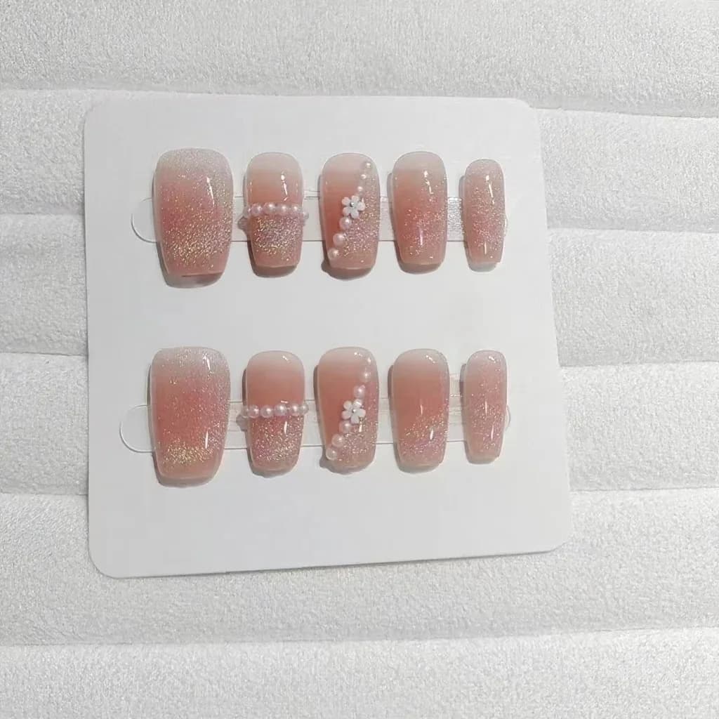 Unhas Postiças Cat Eye Círculo Arco-Íris com Estampa Floral, 30 Unidades