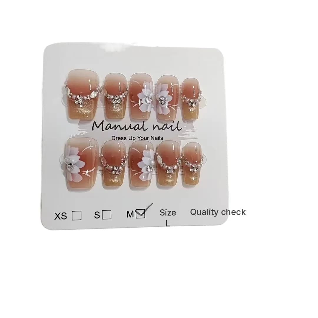 Unhas Postiças Cat Eye Floral com Strass, Formato Coffin Curto