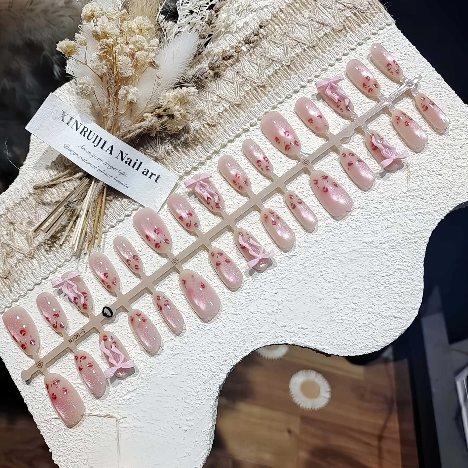 Unhas Postiças Olho de Gato Estampa de Leopardo Rosa, Formato Oval Médio