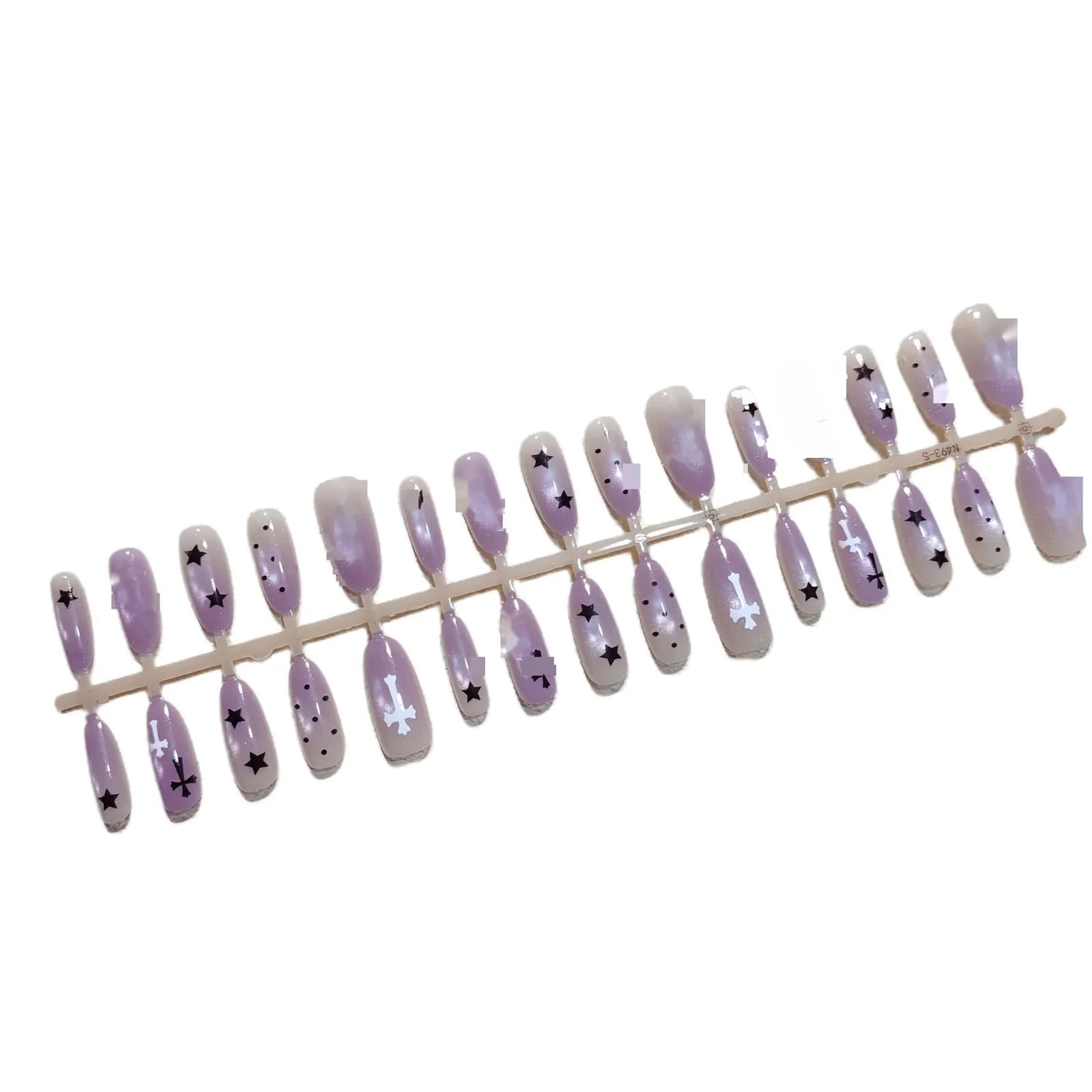 Unhas Postiças Cat Eye Estrelado Roxo, Oval Médio, 30 Unidades
