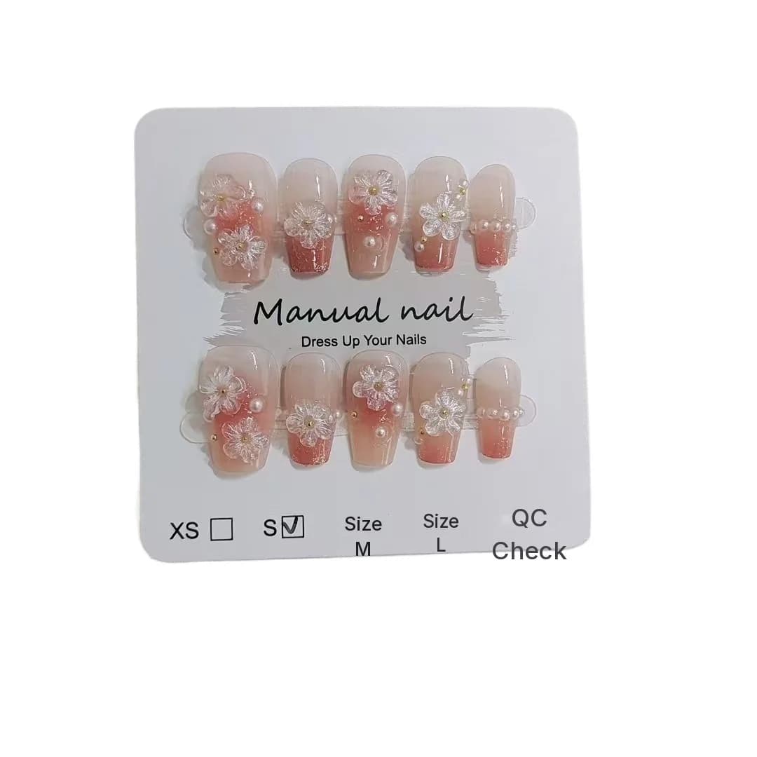 Unhas Postiças Florais Formato Curto Caixão Design Fofo Blush 10 Peças