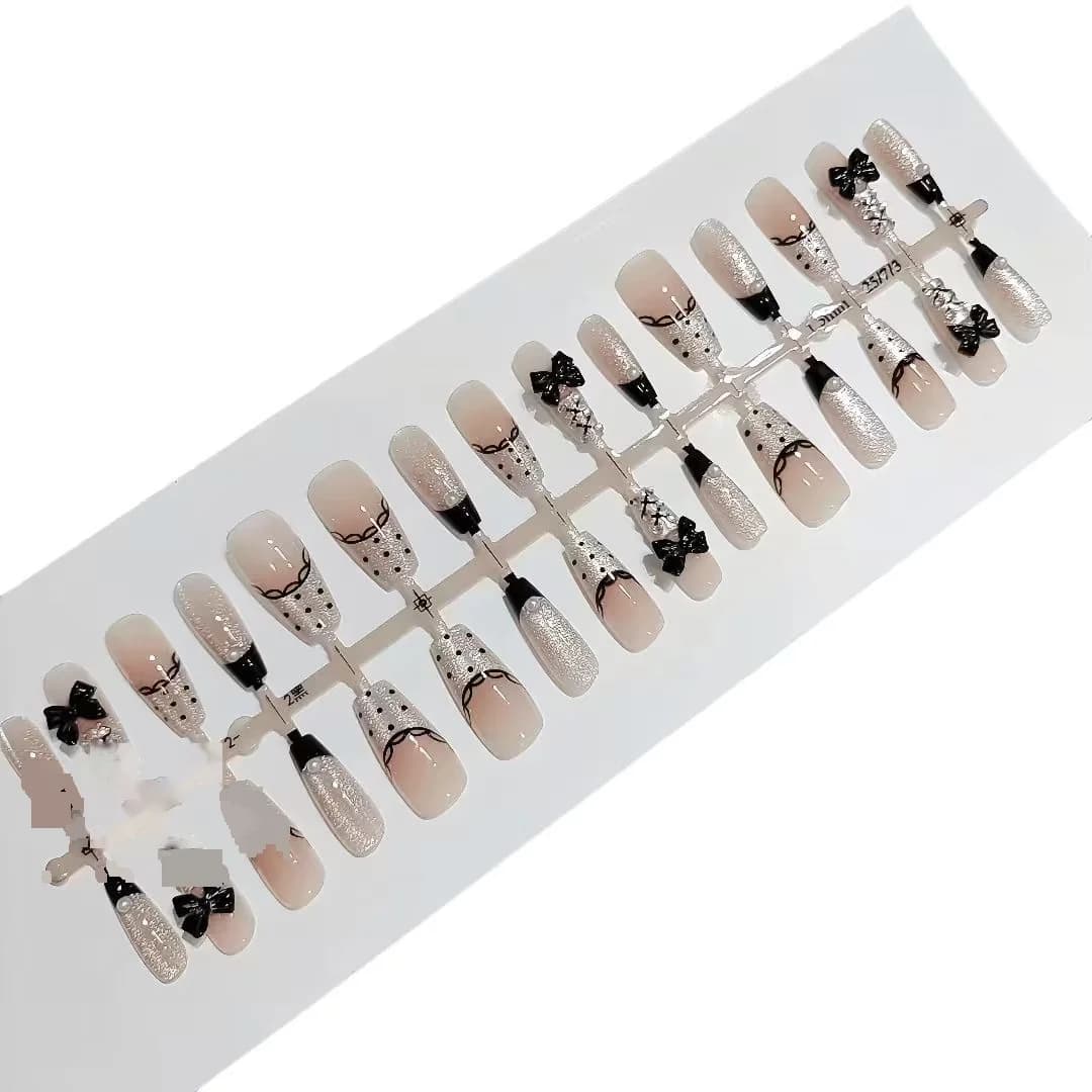 Unhas Postiças French Tip Renda Laço Bolinhas 30 Peças