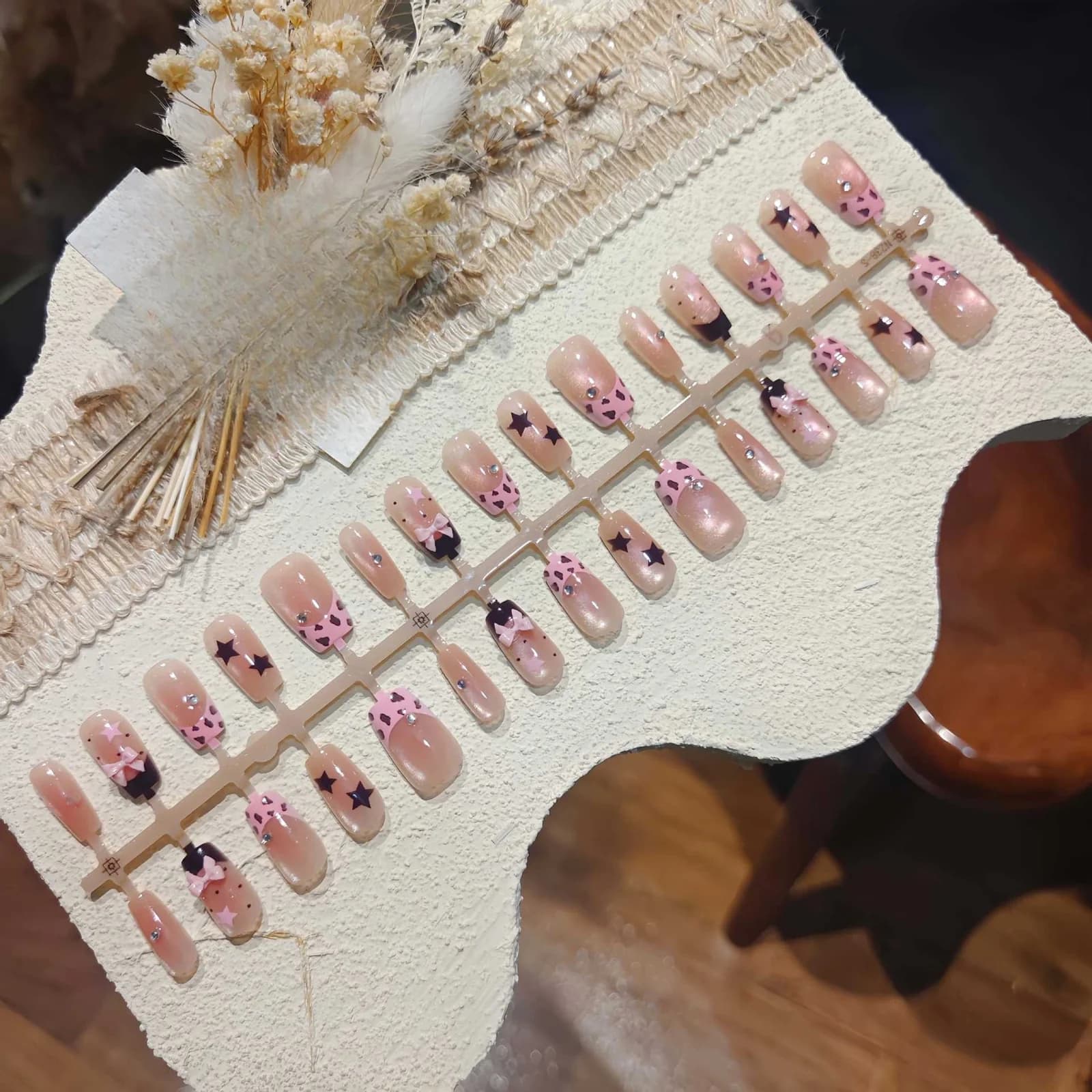 Unhas Postiças Curto Caixão Rosa Leopardo Olho de Gato Galáxia Doce