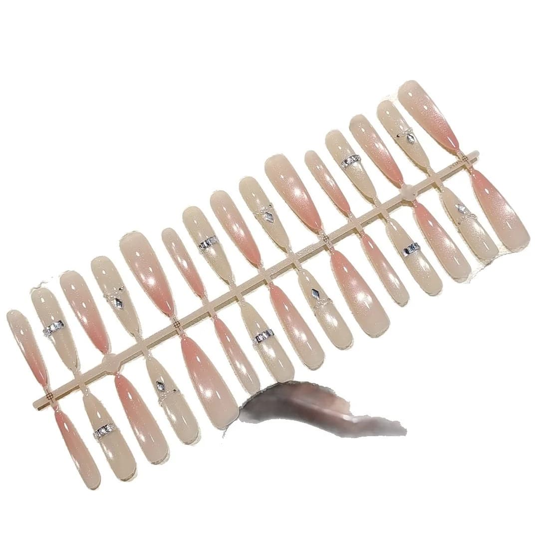 Unhas Postiças Rosa Cat Eye Formato Stiletto com Brilho Suave