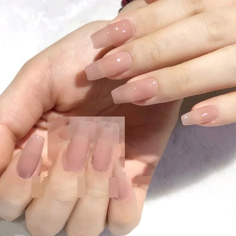 Unhas Postiças Longas Caixão Nude Translúcido Jelly Cor Sólida
