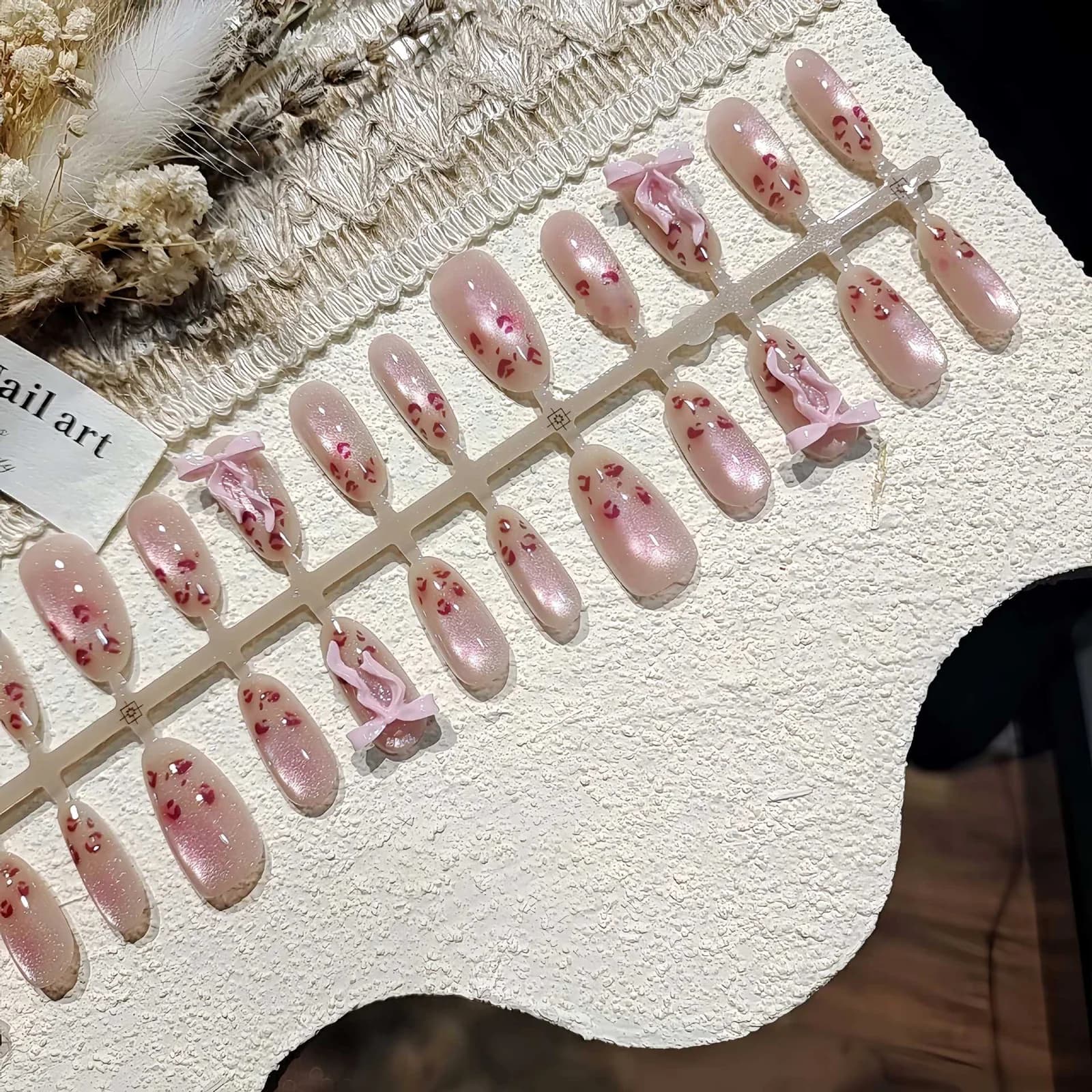 Unhas Postiças Olho de Gato Estampa de Leopardo Rosa, Formato Oval Médio