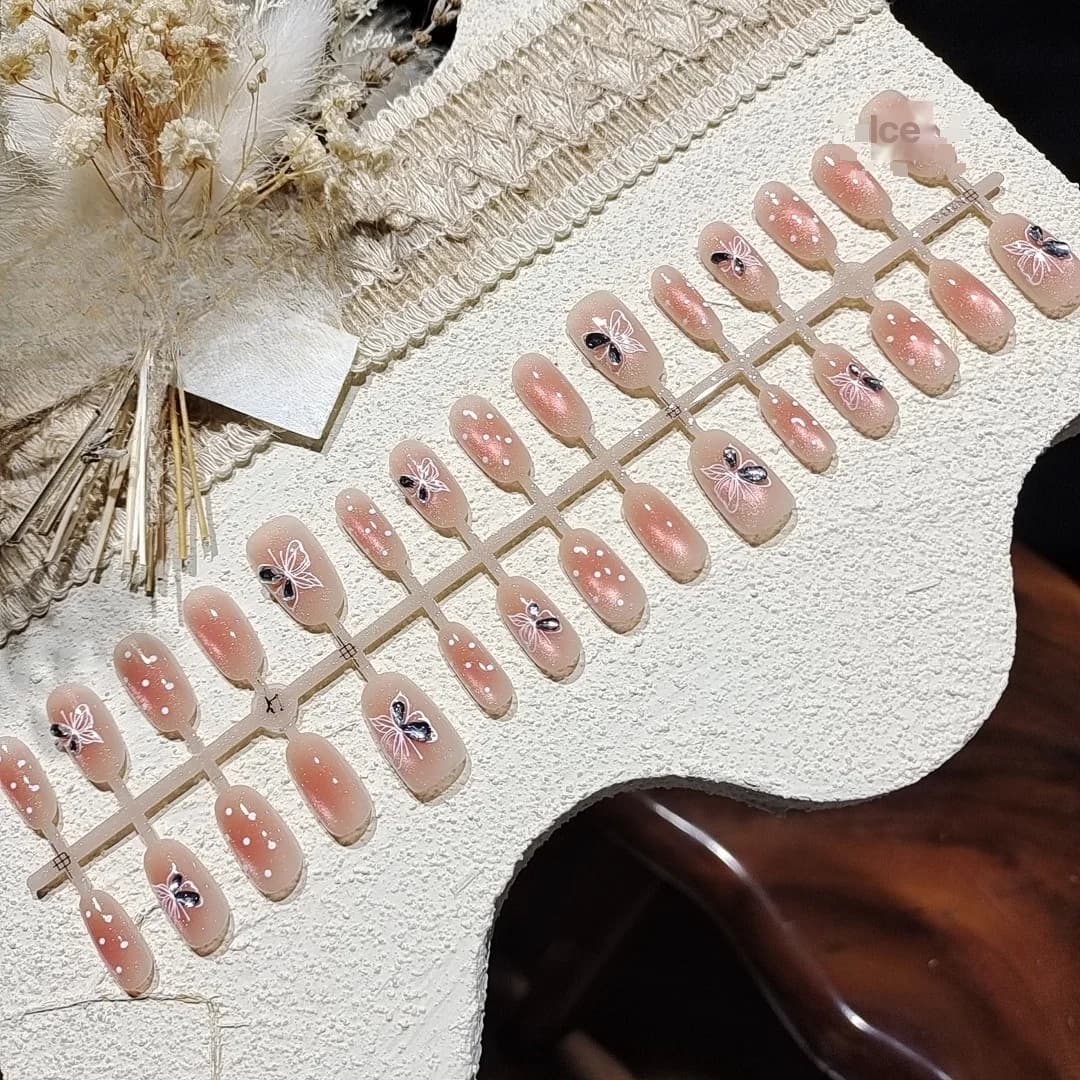 Unhas Postiças Efeito Olho de Gato com Contas de Vidro e Strass