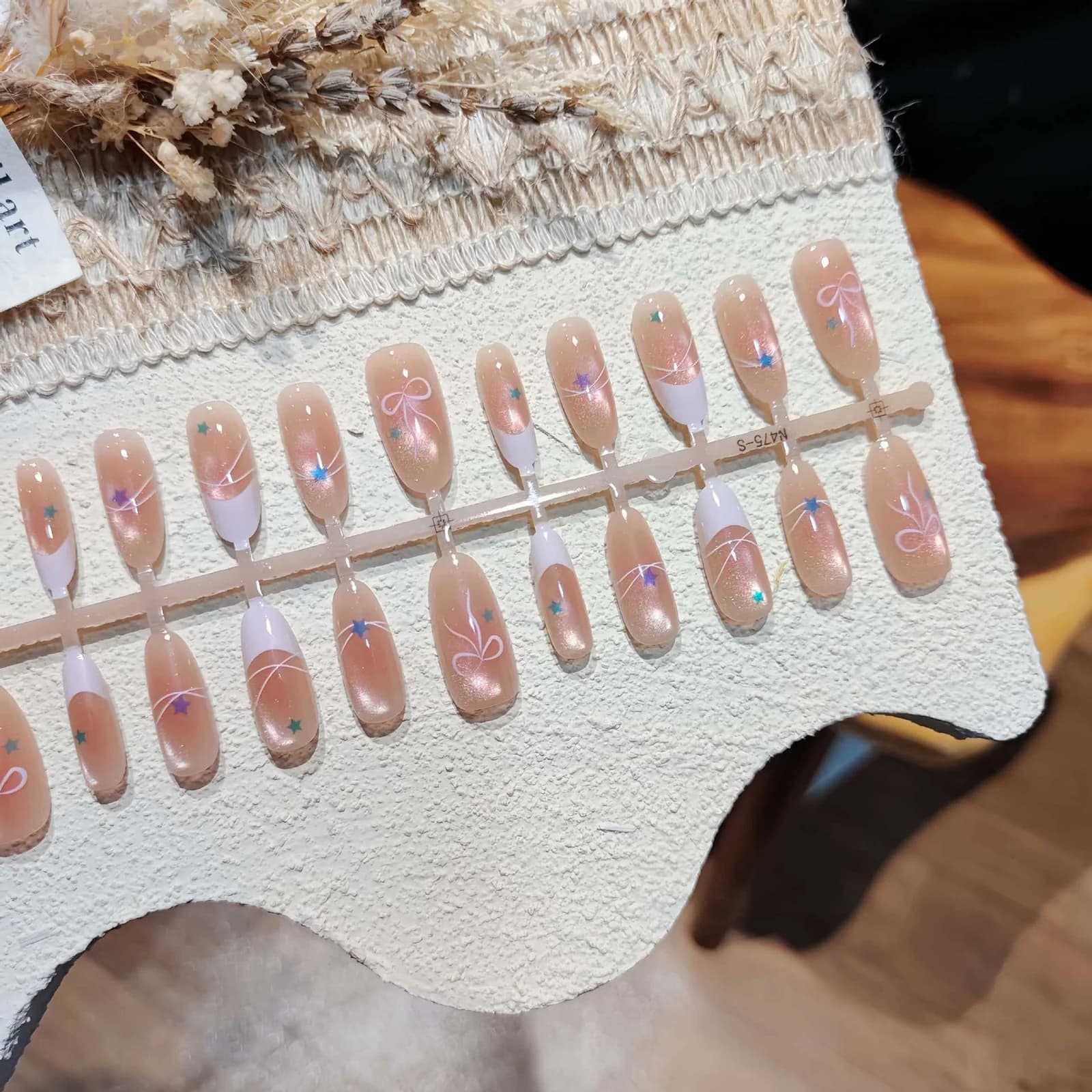 Unhas Postiças Rosa Suave Cat Eye, 30 Peças, Reutilizáveis