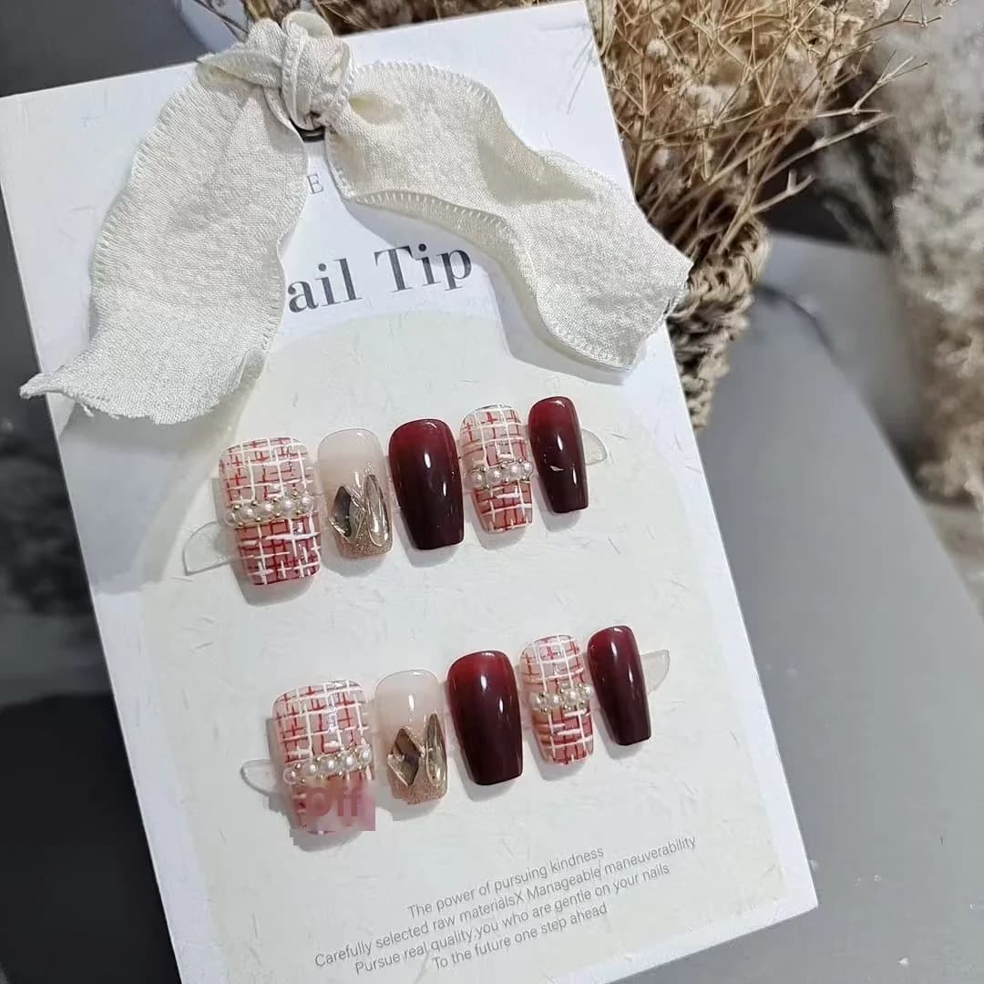 Unhas Postiças Textura Tweed Olho de Gato Glitter Quadrado Curto