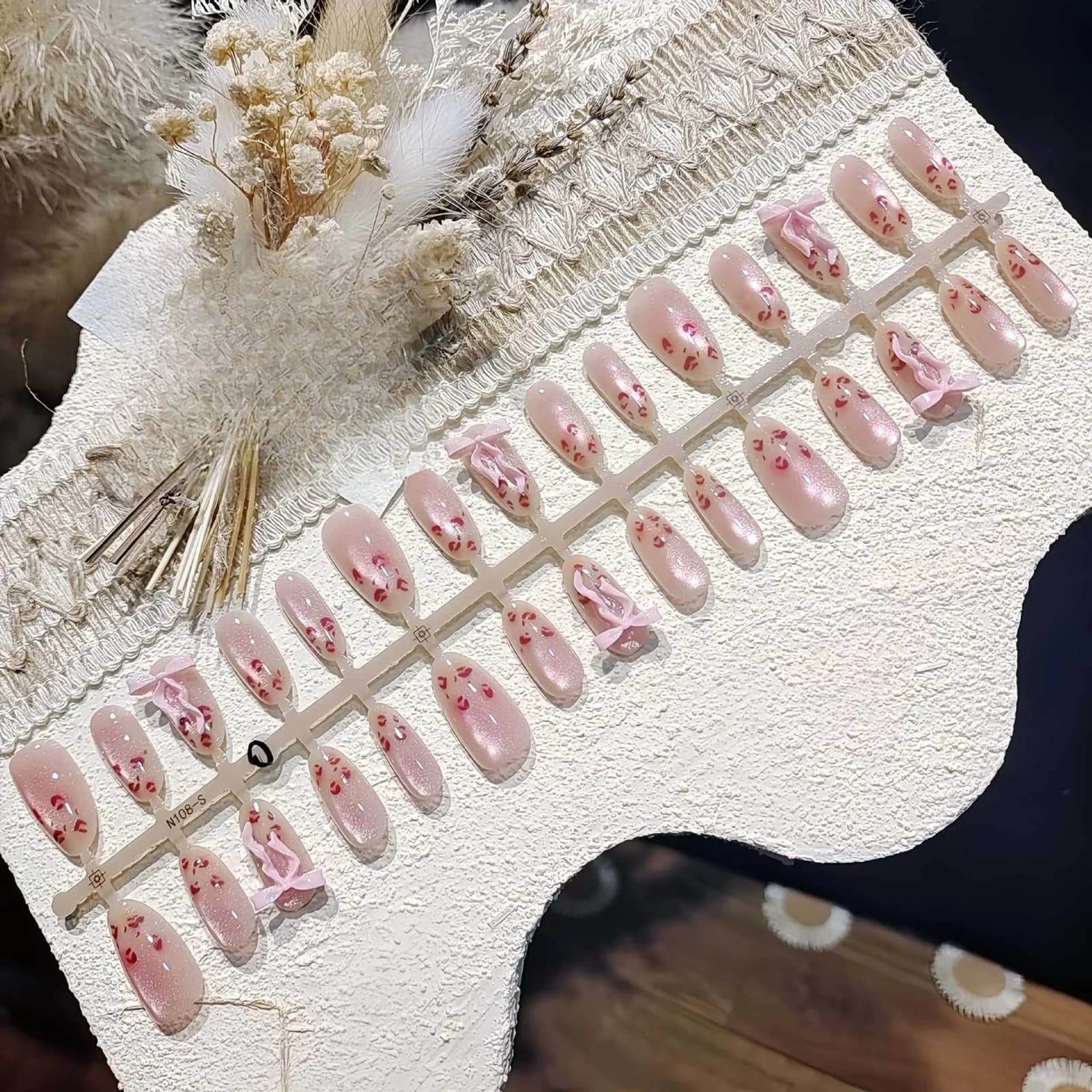 Unhas Postiças Olho de Gato Estampa de Leopardo Rosa, Formato Oval Médio