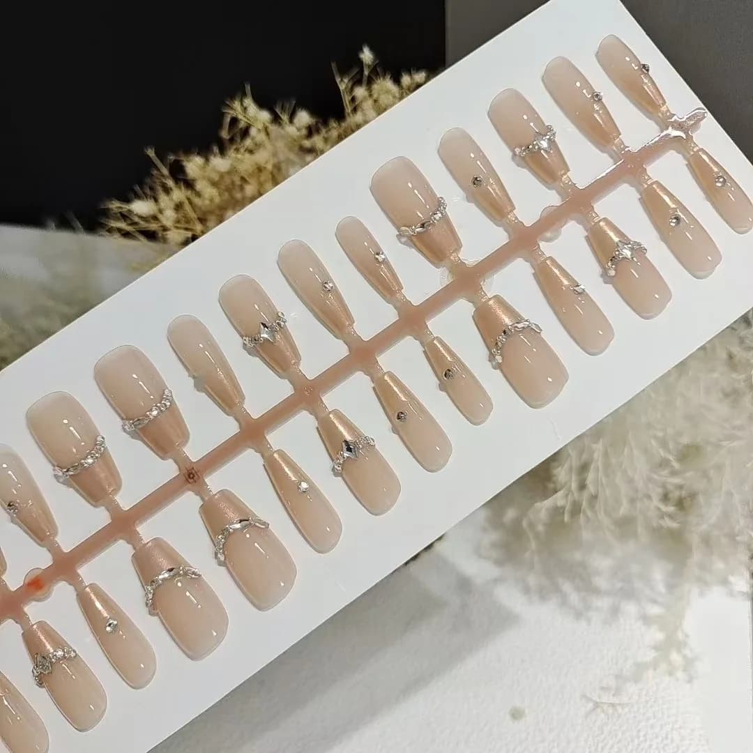 Unhas Postiças Francesinha com Strass, 30 Unidades