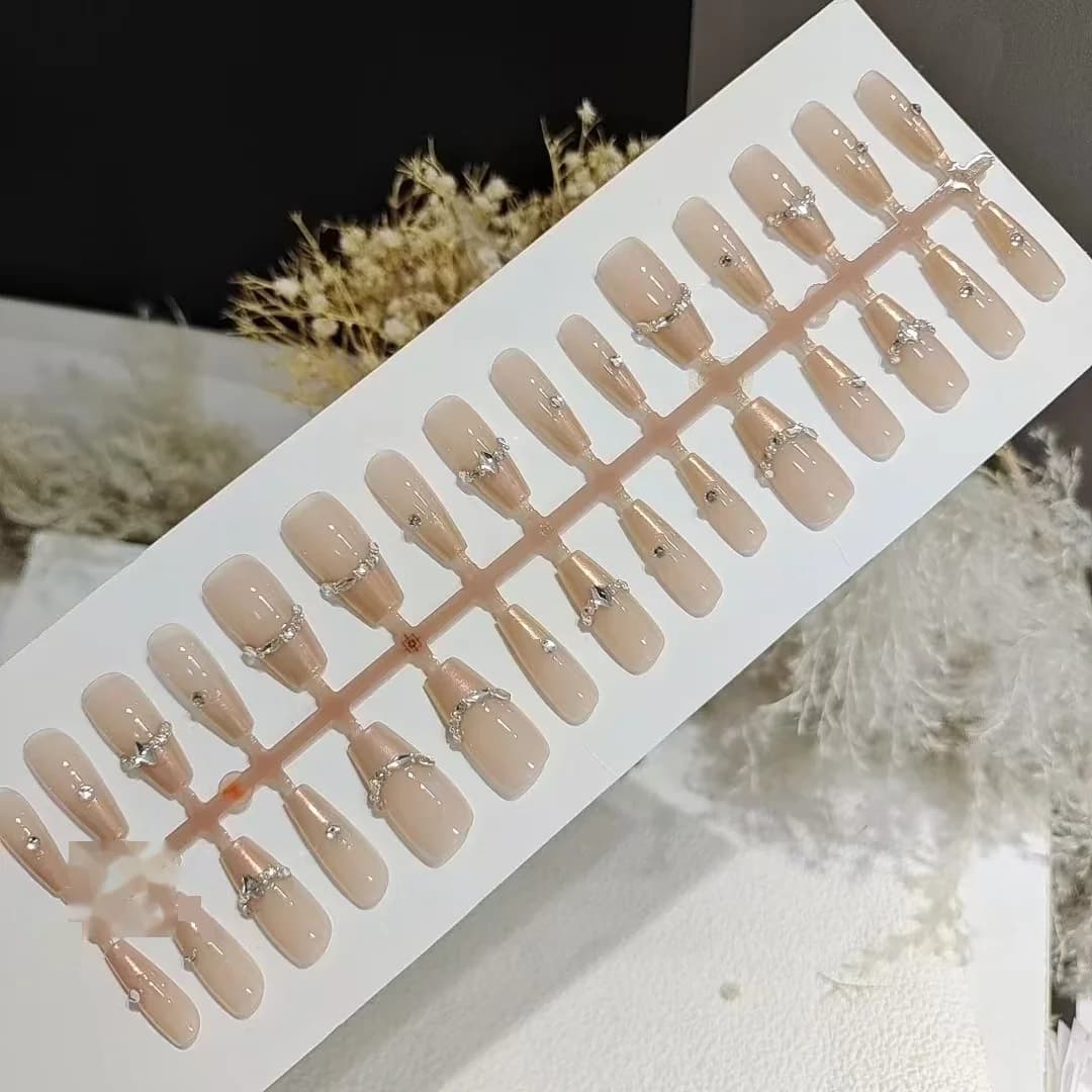 Unhas Postiças Francesinha com Strass, 30 Unidades