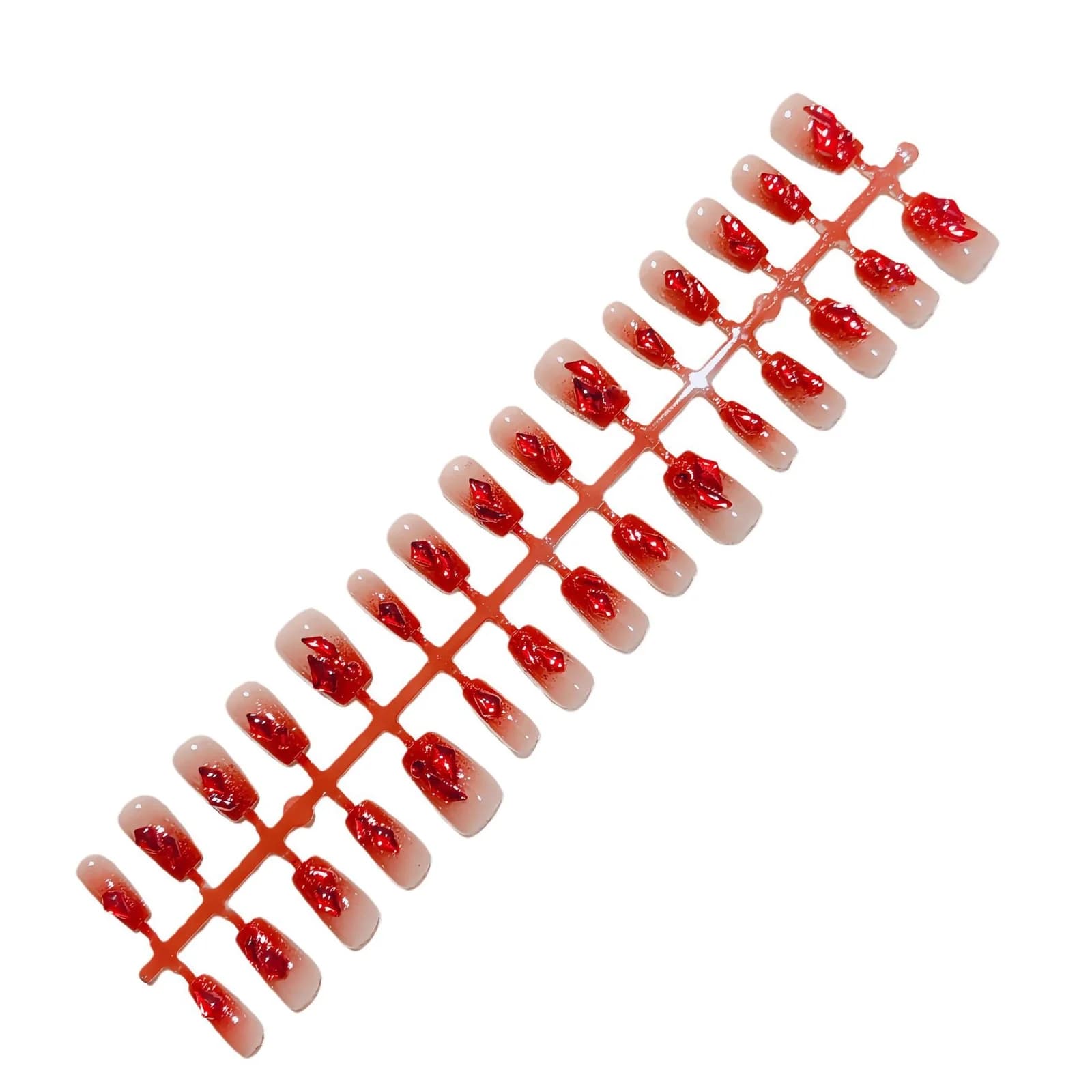 Unhas Postiças Degradê Vermelho com Glitter Formato Coffin Curto