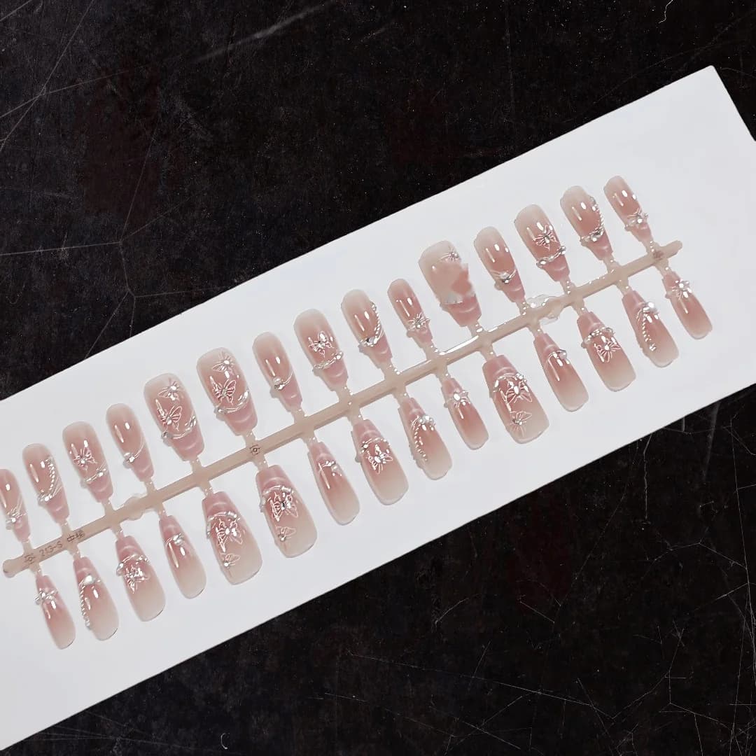 Unhas Postiças Borboleta com Pérolas e Strass, Kit com 30 Peças