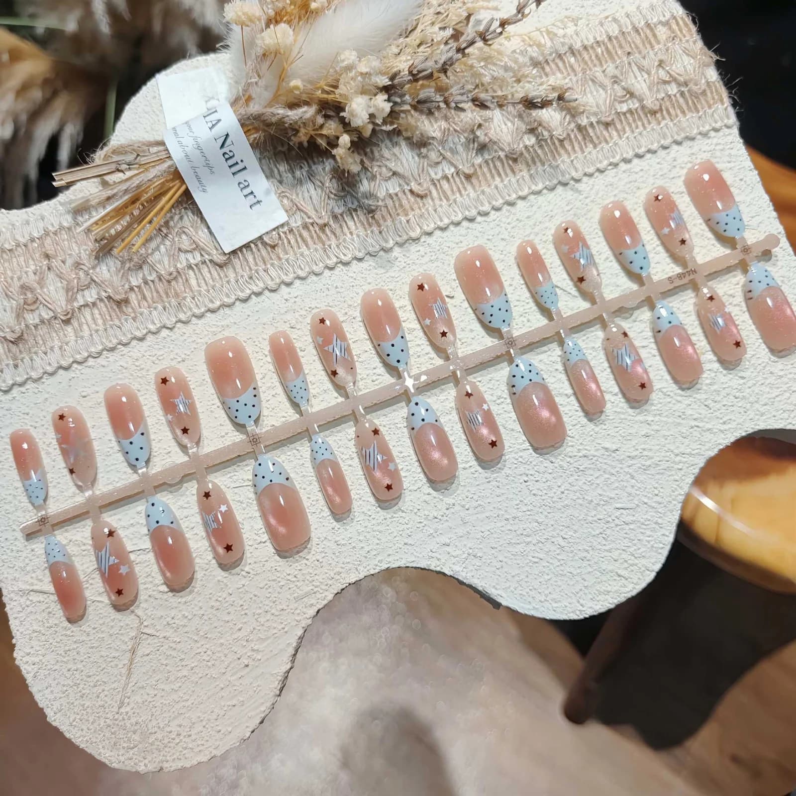 Unhas Postiças Gel Macio Oval Média Olho de Gato Poá Sal Marinho