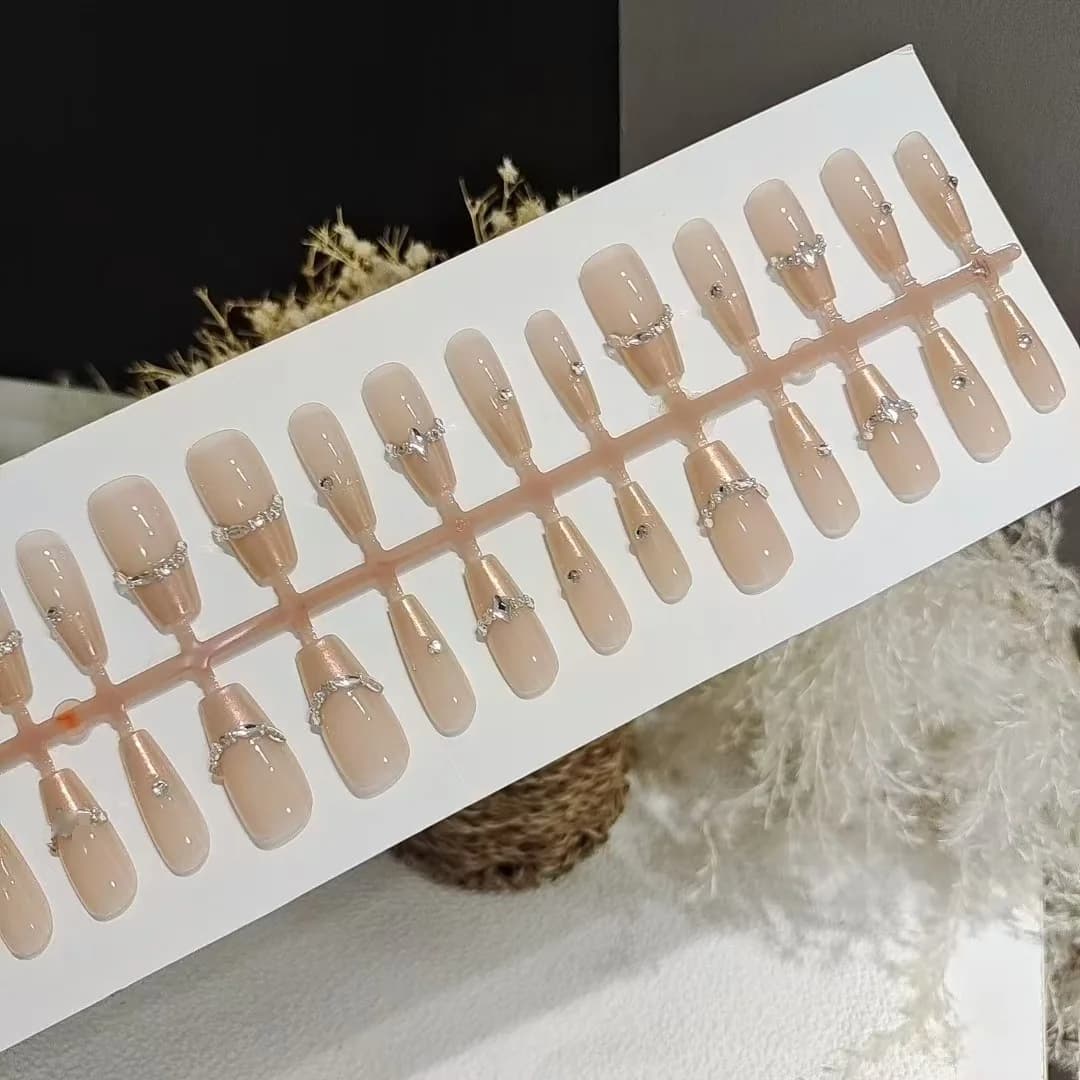Unhas Postiças Francesinha com Strass, 30 Unidades